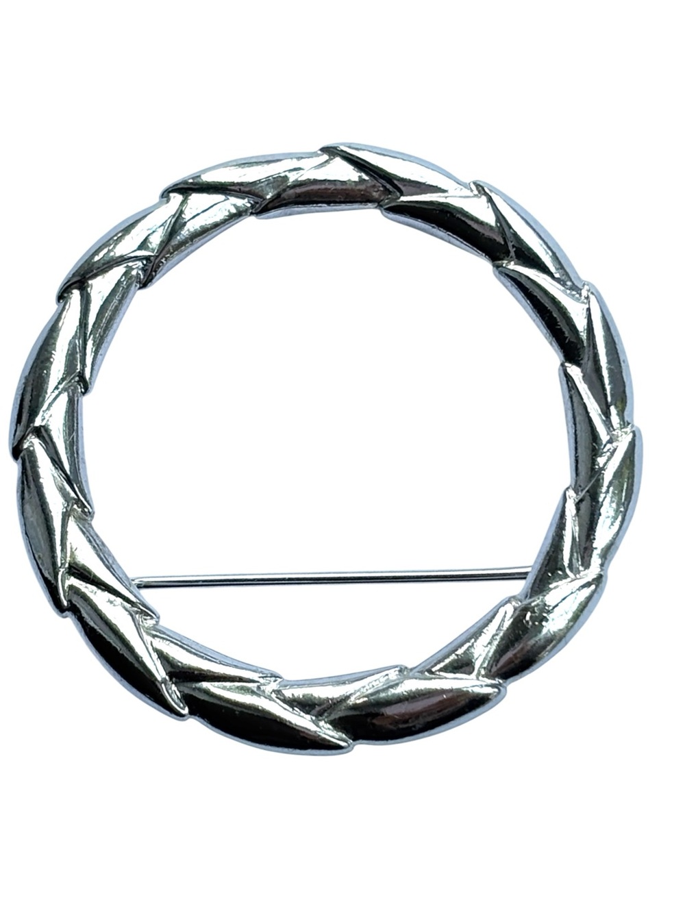 Crown Trifari Signed Vintage Silver Tone Geometric Wreath Circle Brooch 1.75”